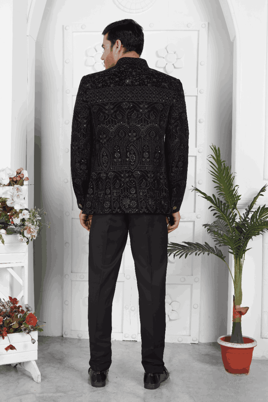 Raivat Ethnic Velvet Thread Work Jodhpuri In Black Colour | Grocsy