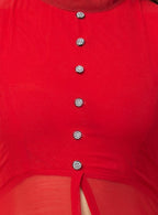 PAVONINE Red Color Shining Buttons Net Fabric Slit Dress For Women | Grocsy