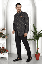 Raivat Ethnic Jacquard Silk Thread Work Jodhpuri In Black Colour | Grocsy