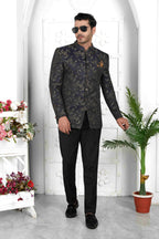 Raivat Ethnic Jacquard Silk Thread Work Jodhpuri In Black Colour | Grocsy