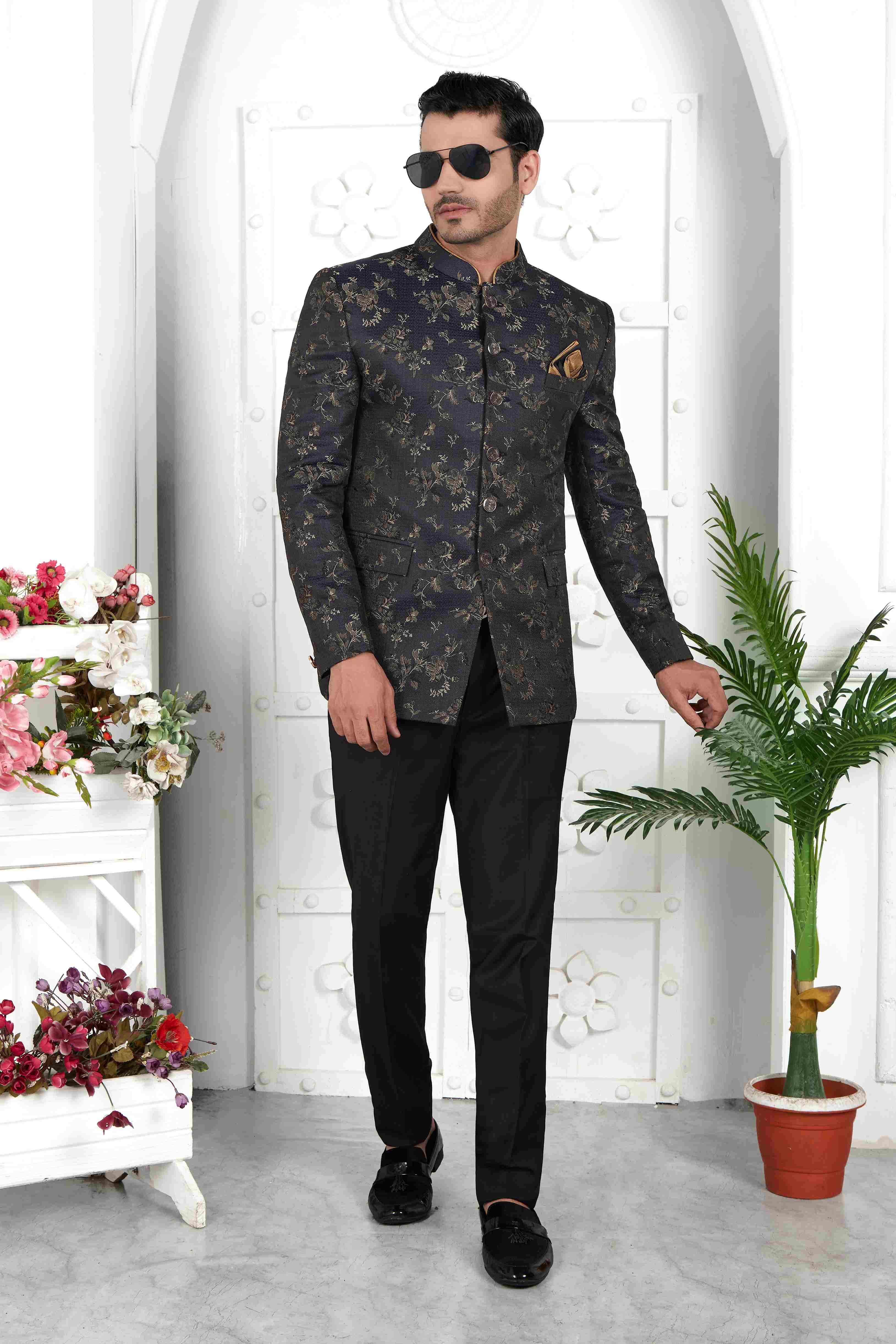Raivat Ethnic Jacquard Silk Thread Work Jodhpuri In Black Colour | Grocsy