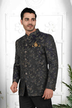 Raivat Ethnic Jacquard Silk Thread Work Jodhpuri In Black Colour | Grocsy