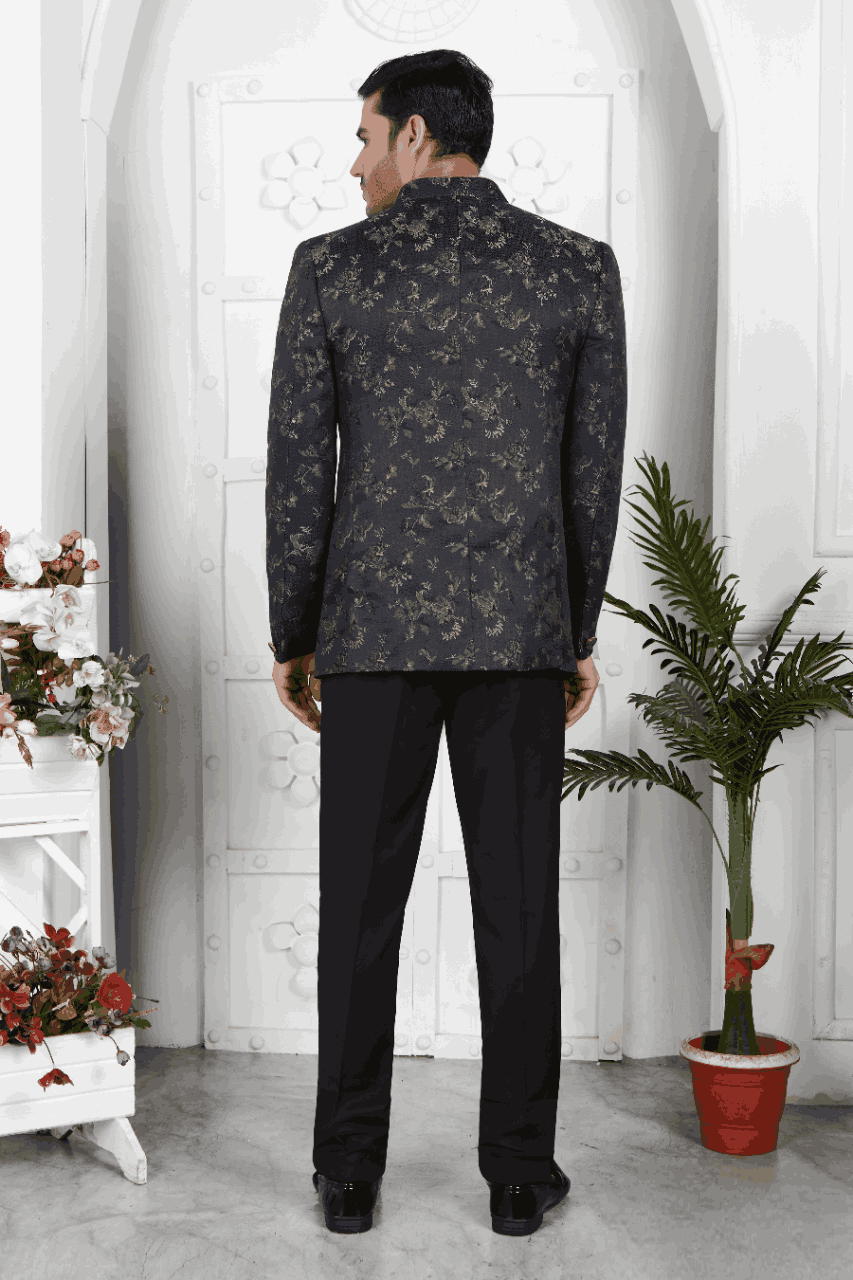 Raivat Ethnic Jacquard Silk Thread Work Jodhpuri In Black Colour | Grocsy