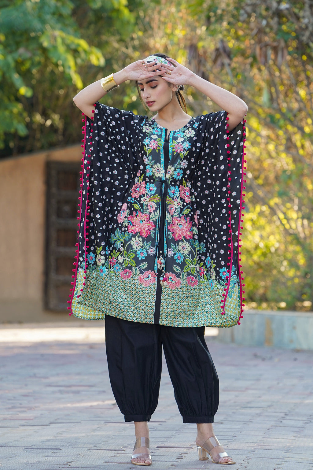 Juniper Womens Black Rayon Multi Color Floral Printed Kaftan | Grocsy