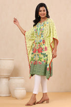Juniper Womens Lime Yellow Rayon Multi Color Floral Printed Kaftan | Grocsy
