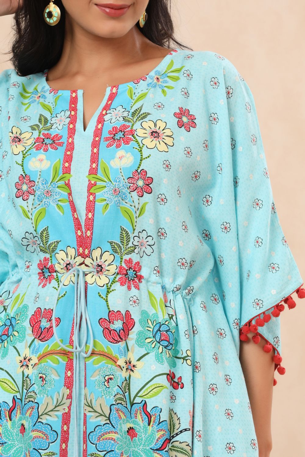 Juniper Womens Sky Blue Rayon Multi Color Floral Printed Kaftan | Grocsy