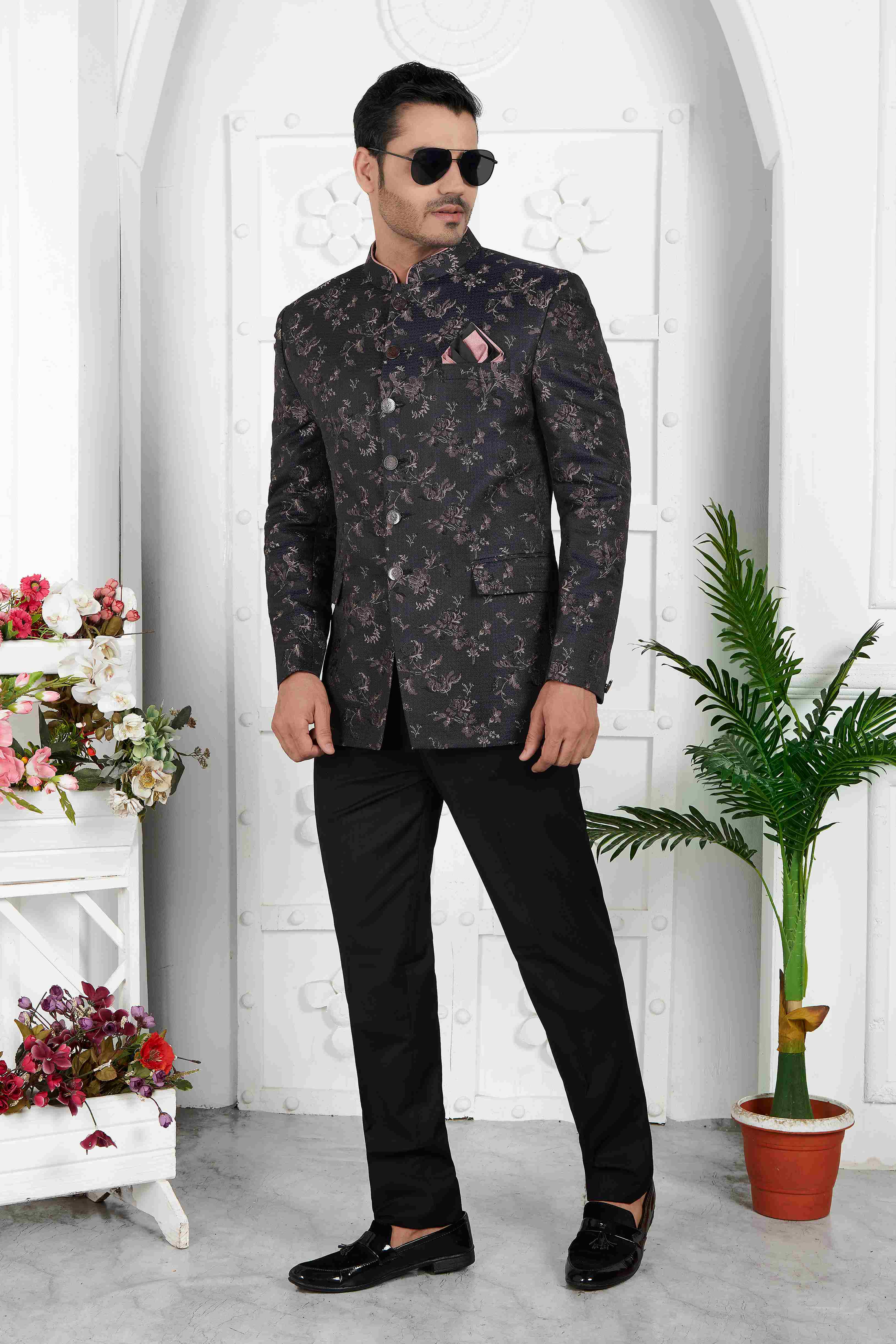 Raivat Ethnic Jacquard Silk Thread Work Jodhpuri In Black Colour | Grocsy