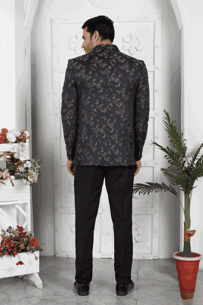 Raivat Ethnic Jacquard Silk Thread Work Jodhpuri In Black Colour | Grocsy