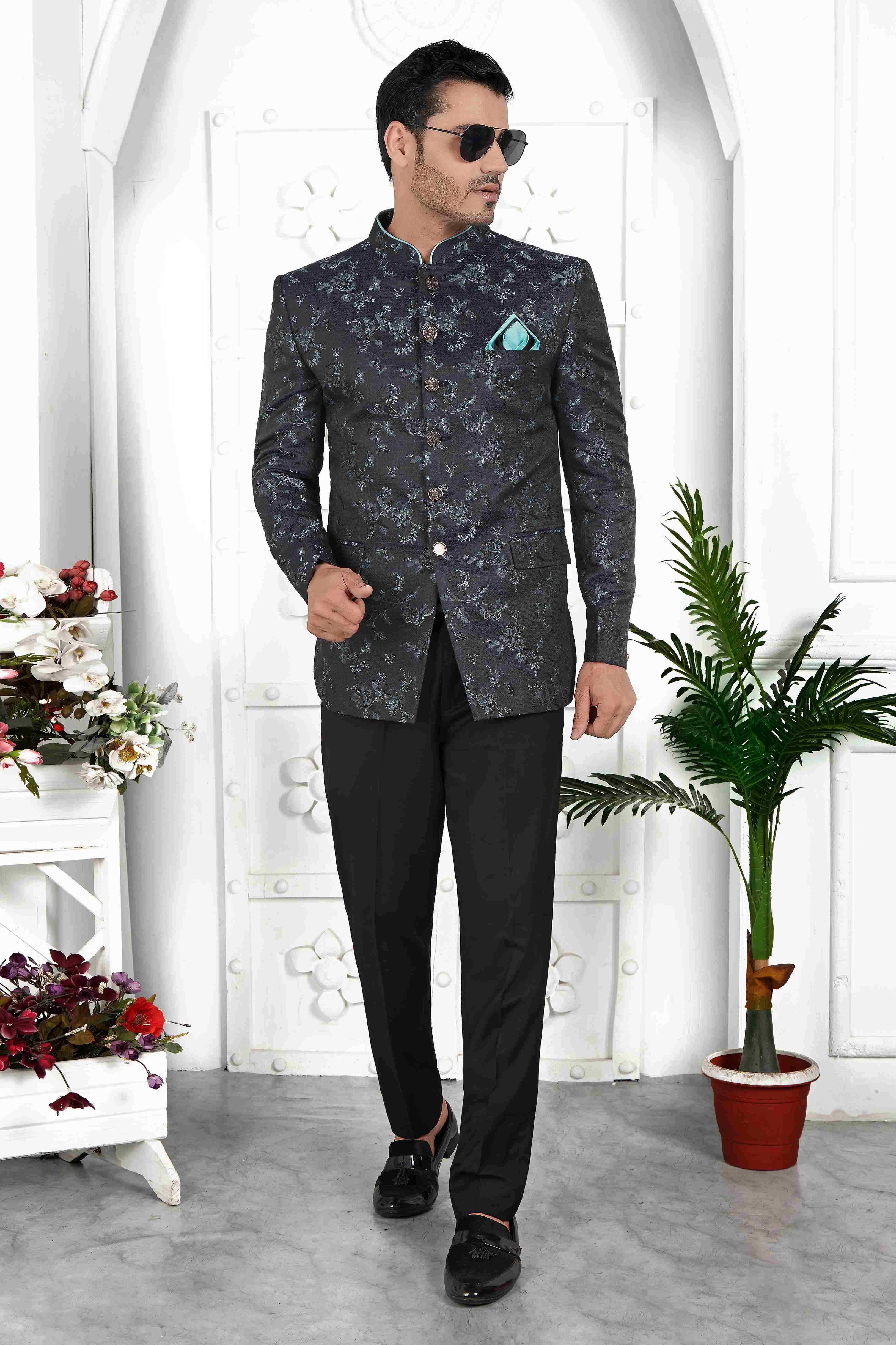 Raivat Ethnic Jacquard Silk Thread Work Jodhpuri In Black Colour | Grocsy
