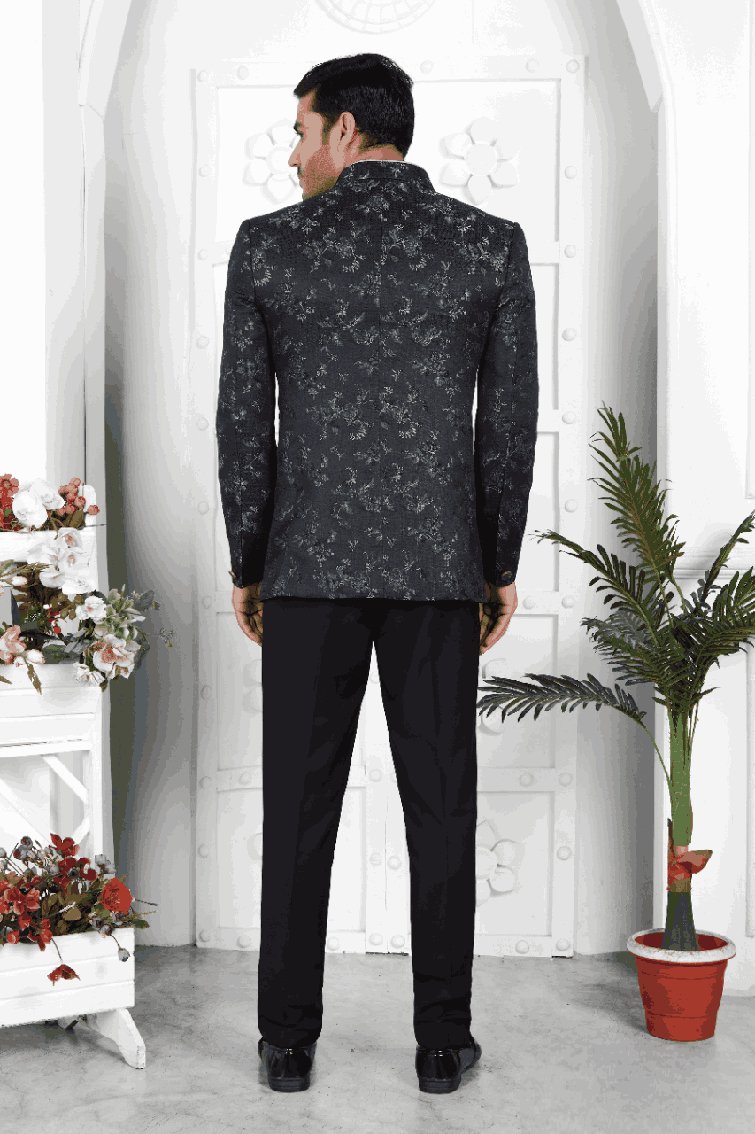 Raivat Ethnic Jacquard Silk Thread Work Jodhpuri In Black Colour | Grocsy