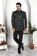 Raivat Ethnic Jacquard Silk Thread Work Jodhpuri In Dark Green Colour | Grocsy