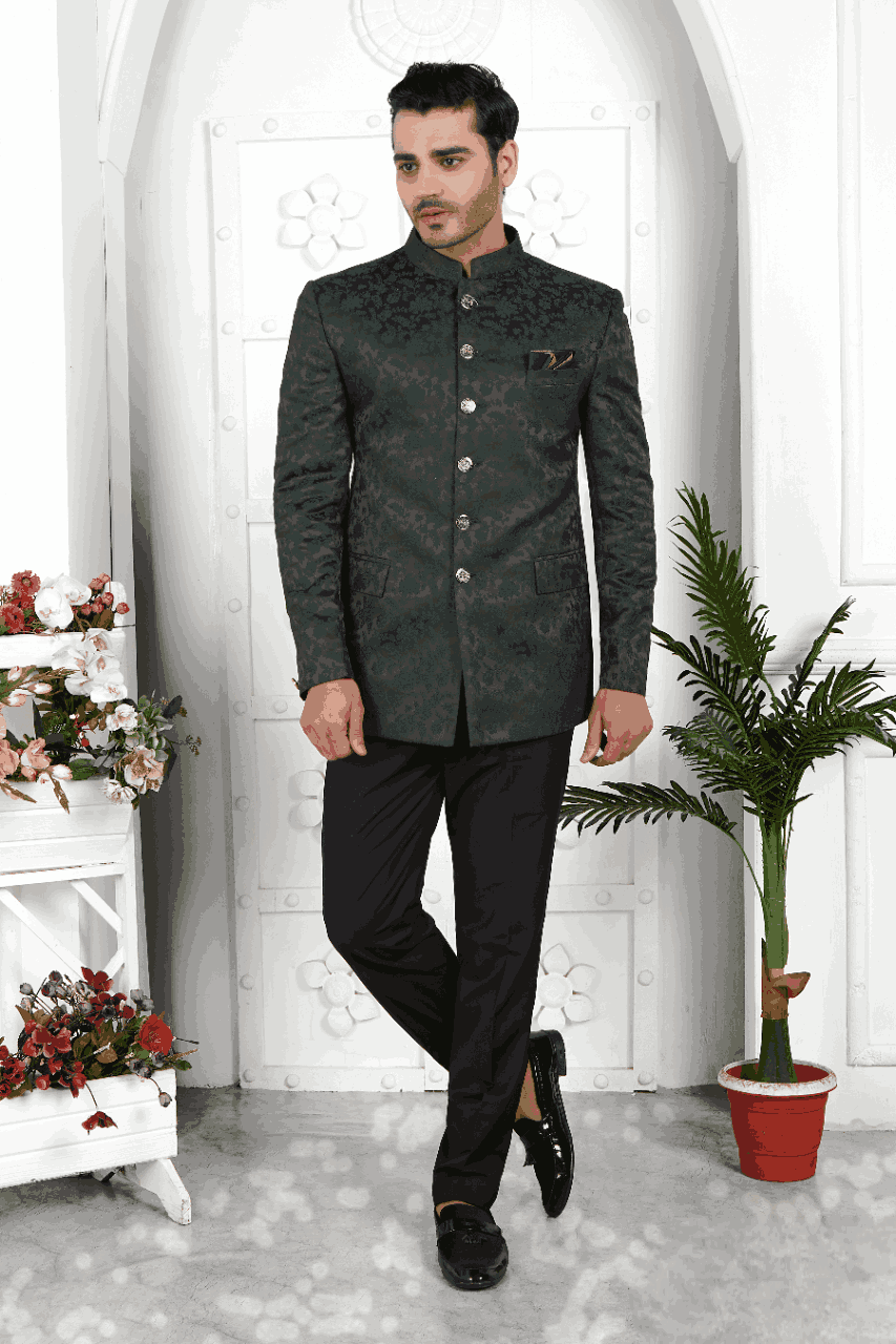 Raivat Ethnic Jacquard Silk Thread Work Jodhpuri In Dark Green Colour | Grocsy