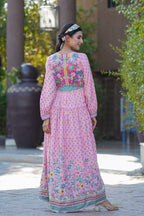 Juniper Womens Pink Cambric Floral Printed Tiered Maxi Dress | Grocsy