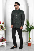 Raivat Ethnic Jacquard Silk Thread Work Jodhpuri In Dark Green Colour | Grocsy