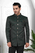 Raivat Ethnic Jacquard Silk Thread Work Jodhpuri In Dark Green Colour | Grocsy