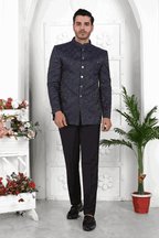 Raivat Ethnic Jacquard Silk Thread Work Jodhpuri In Navy Blue Colour | Grocsy