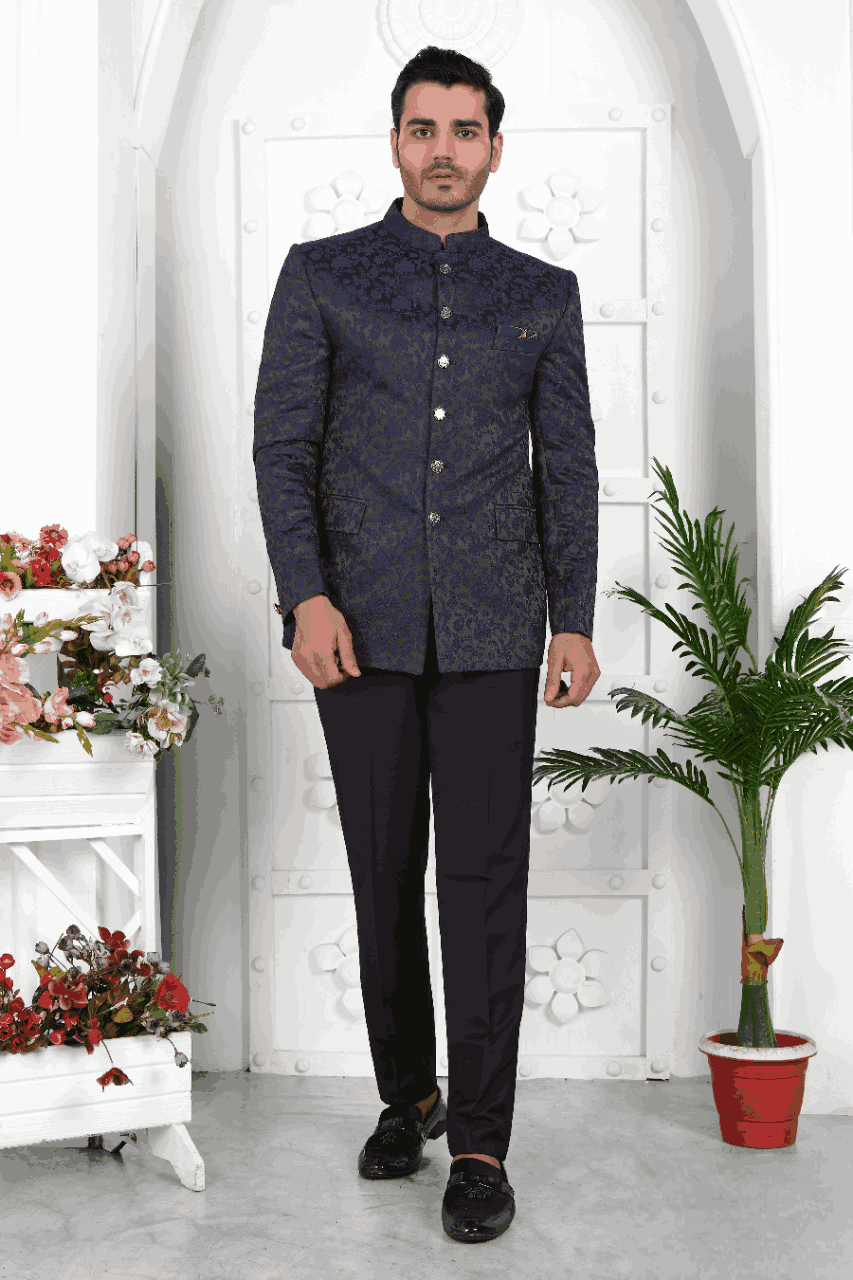 Raivat Ethnic Jacquard Silk Thread Work Jodhpuri In Navy Blue Colour | Grocsy