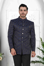 Raivat Ethnic Jacquard Silk Thread Work Jodhpuri In Navy Blue Colour | Grocsy