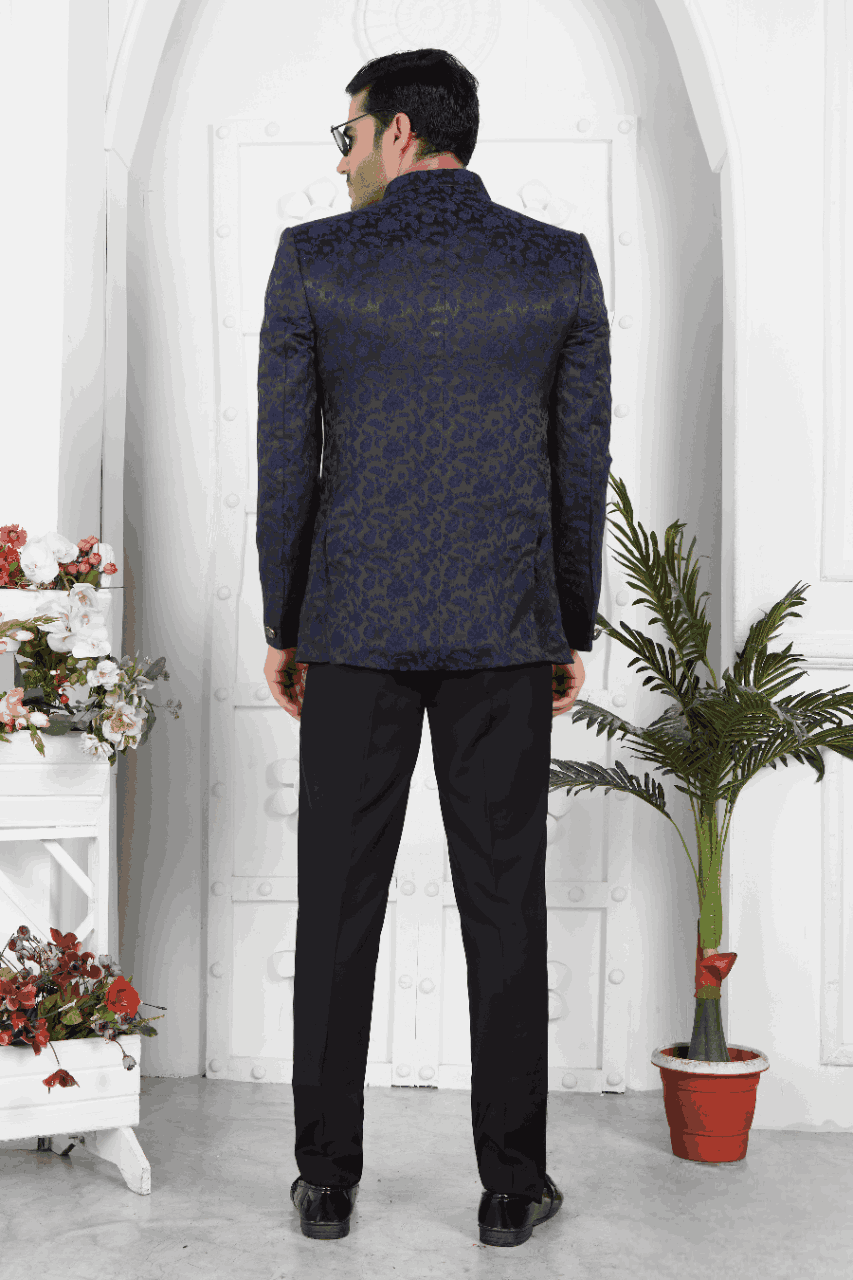 Raivat Ethnic Jacquard Silk Thread Work Jodhpuri In Navy Blue Colour | Grocsy