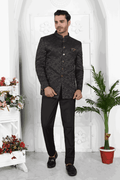 Raivat Ethnic Jacquard Silk Thread Work Jodhpuri In Black Colour | Grocsy
