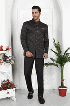 Raivat Ethnic Jacquard Silk Thread Work Jodhpuri In Black Colour | Grocsy