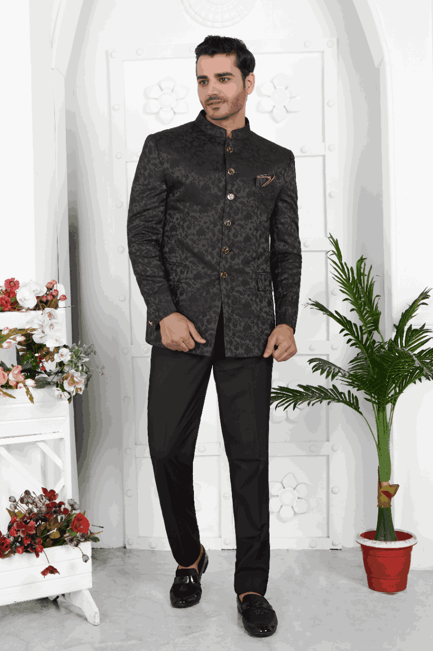 Raivat Ethnic Jacquard Silk Thread Work Jodhpuri In Black Colour | Grocsy