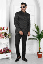 Raivat Ethnic Jacquard Silk Thread Work Jodhpuri In Black Colour | Grocsy