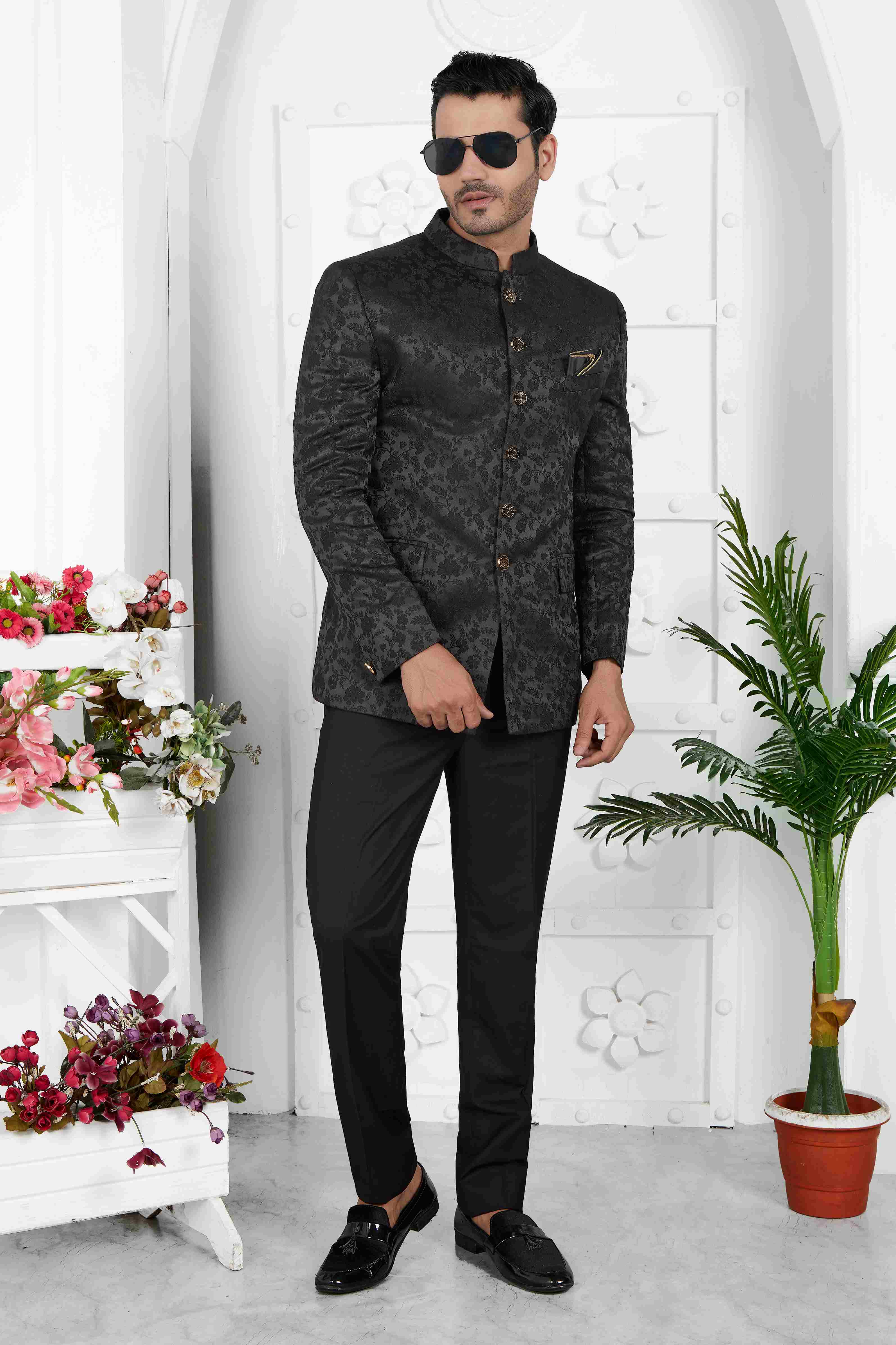 Raivat Ethnic Jacquard Silk Thread Work Jodhpuri In Black Colour | Grocsy