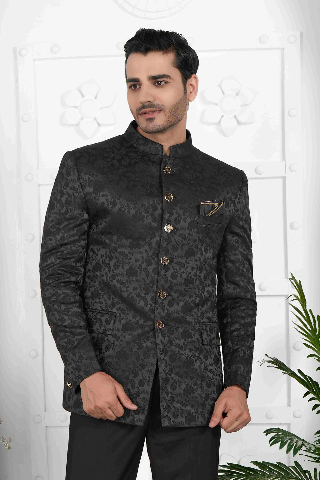Raivat Ethnic Jacquard Silk Thread Work Jodhpuri In Black Colour | Grocsy