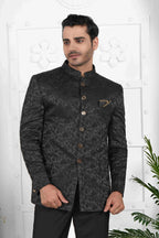 Raivat Ethnic Jacquard Silk Thread Work Jodhpuri In Black Colour | Grocsy
