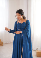 Lorenvalley Fashion Rama Faux Georgette Fancy Designer Yoke Dori Neck Anarkali Gown with Dupatta | Grocsy
