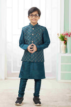 Raivat Ethnic Art Silk Embroidery Work 3 Pics Jacket Set In Teal Green Colour | Grocsy