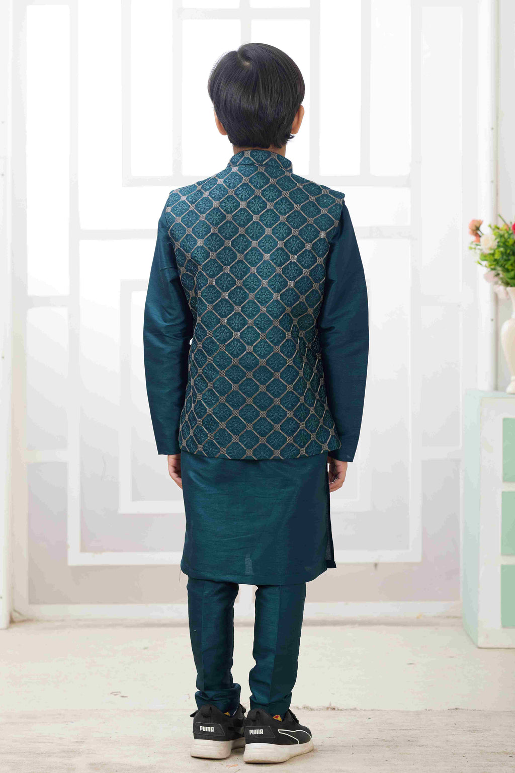 Raivat Ethnic Art Silk Embroidery Work 3 Pics Jacket Set In Teal Green Colour | Grocsy