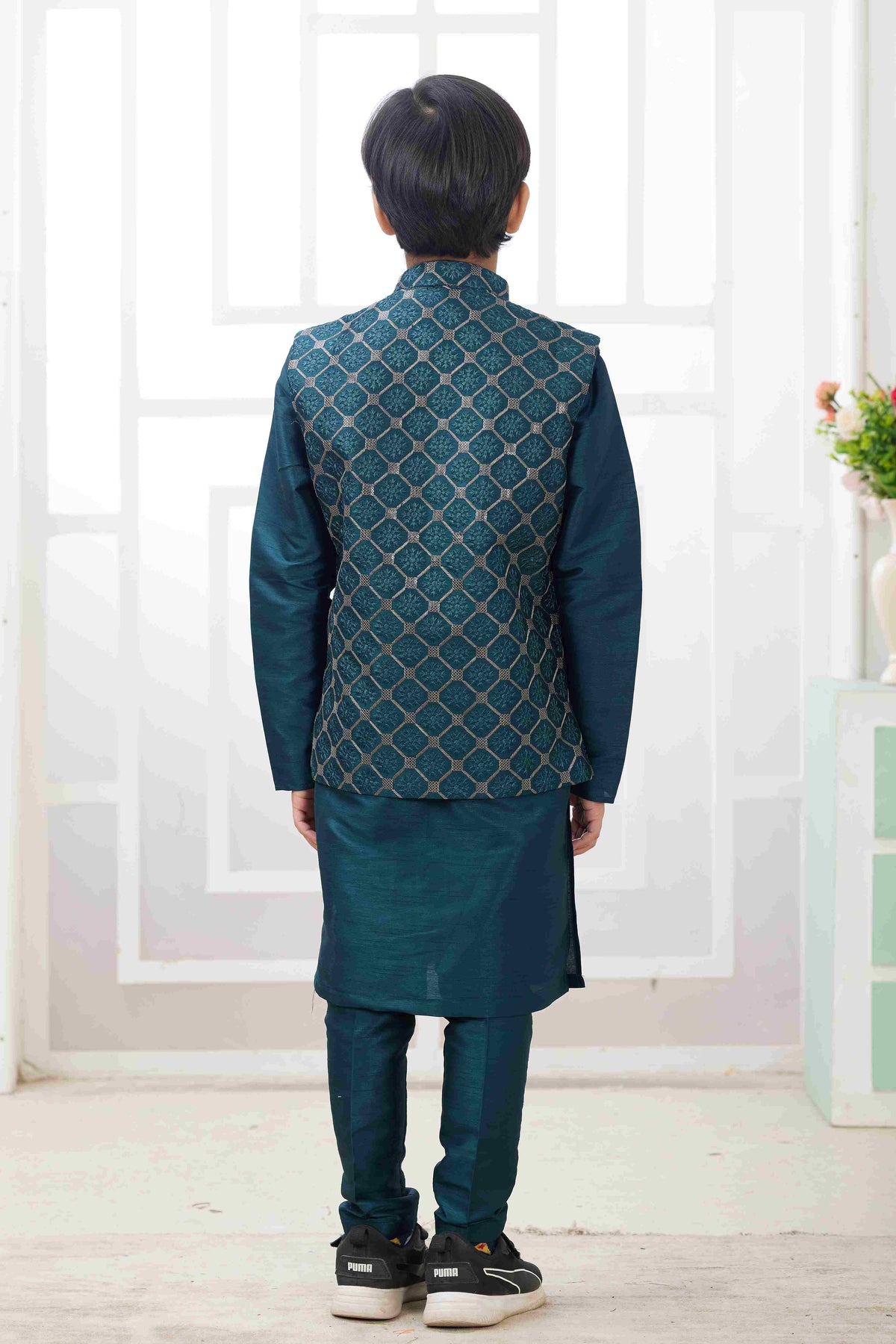 Raivat Ethnic Art Silk Embroidery Work 3 Pics Jacket Set In Teal Green Colour | Grocsy