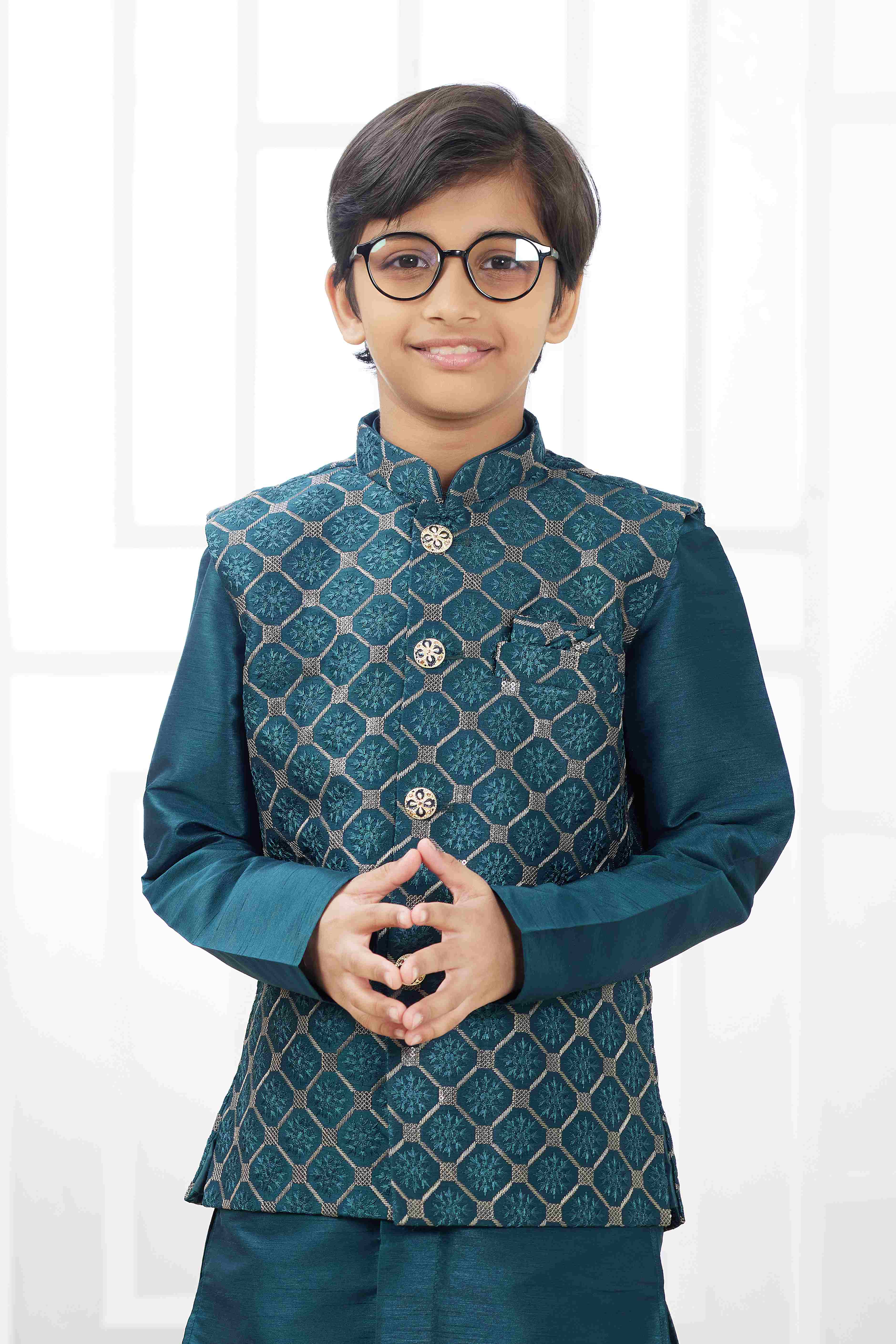 Raivat Ethnic Art Silk Embroidery Work 3 Pics Jacket Set In Teal Green Colour | Grocsy