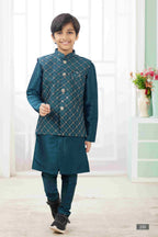 Raivat Ethnic Art Silk Embroidery Work 3 Pics Jacket Set In Teal Green Colour | Grocsy