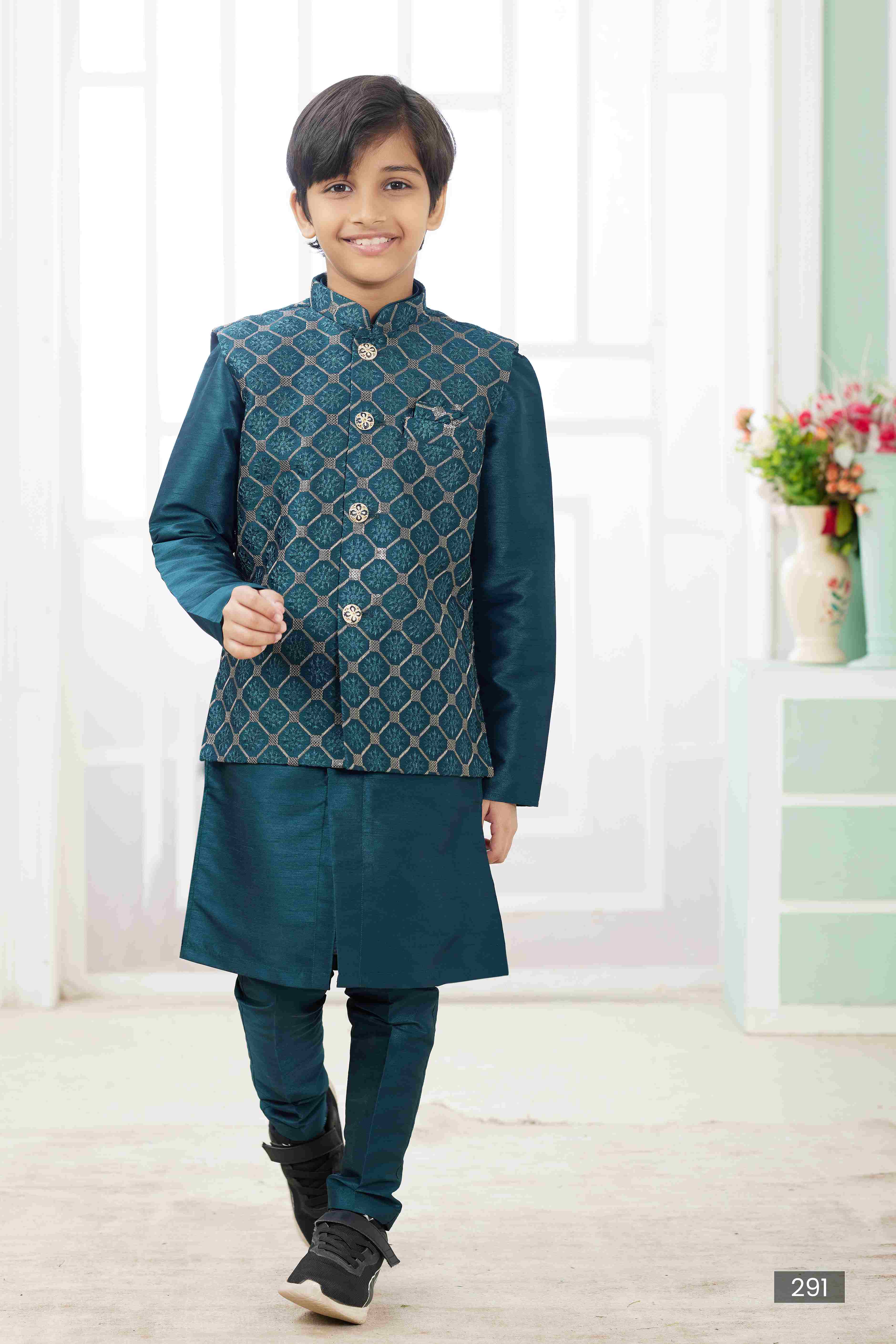 Raivat Ethnic Art Silk Embroidery Work 3 Pics Jacket Set In Teal Green Colour | Grocsy