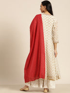 Sangria Women Off-White & Golden Printed Kurta with Palazzos & Dupatta | Grocsy