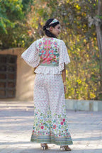 Juniper Women's White Floral Printed Rayon Peplum Co-Ord Set With Buttons | Grocsy