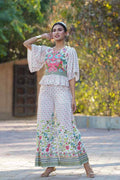 Juniper Women's White Floral Printed Rayon Peplum Co-Ord Set With Buttons | Grocsy