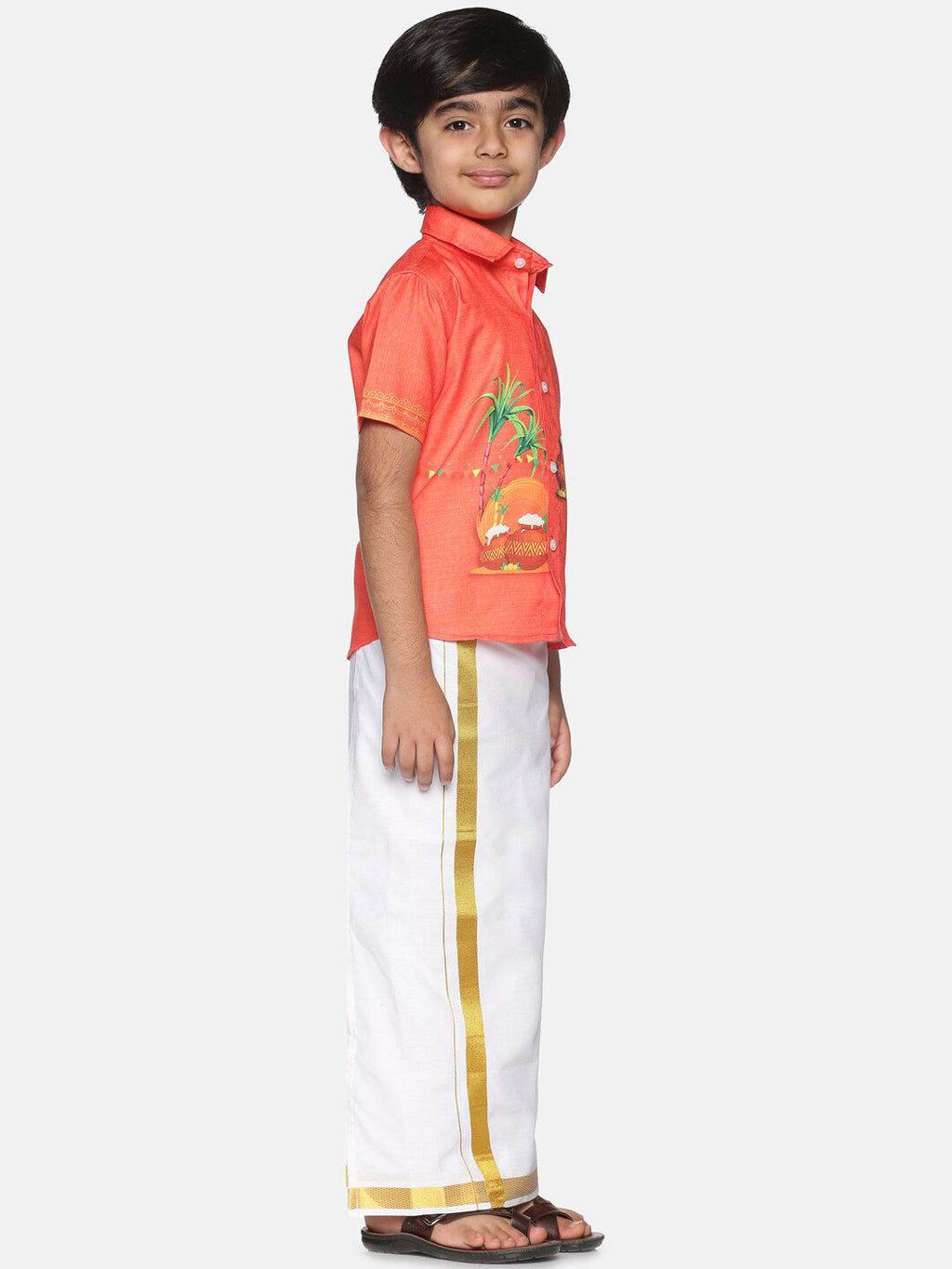 Sethukrishna Boys Orange & White Printed Shirt | Grocsy