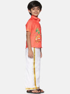 Sethukrishna Boys Orange & White Printed Shirt | Grocsy