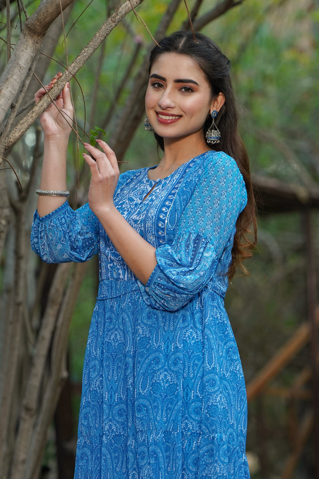 Juniper Womens Blue Georgette Floral Printed Tiered Dress | Grocsy