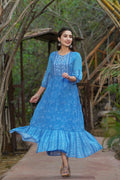 Juniper Womens Blue Georgette Floral Printed Tiered Dress | Grocsy