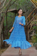 Juniper Womens Blue Georgette Floral Printed Tiered Dress | Grocsy