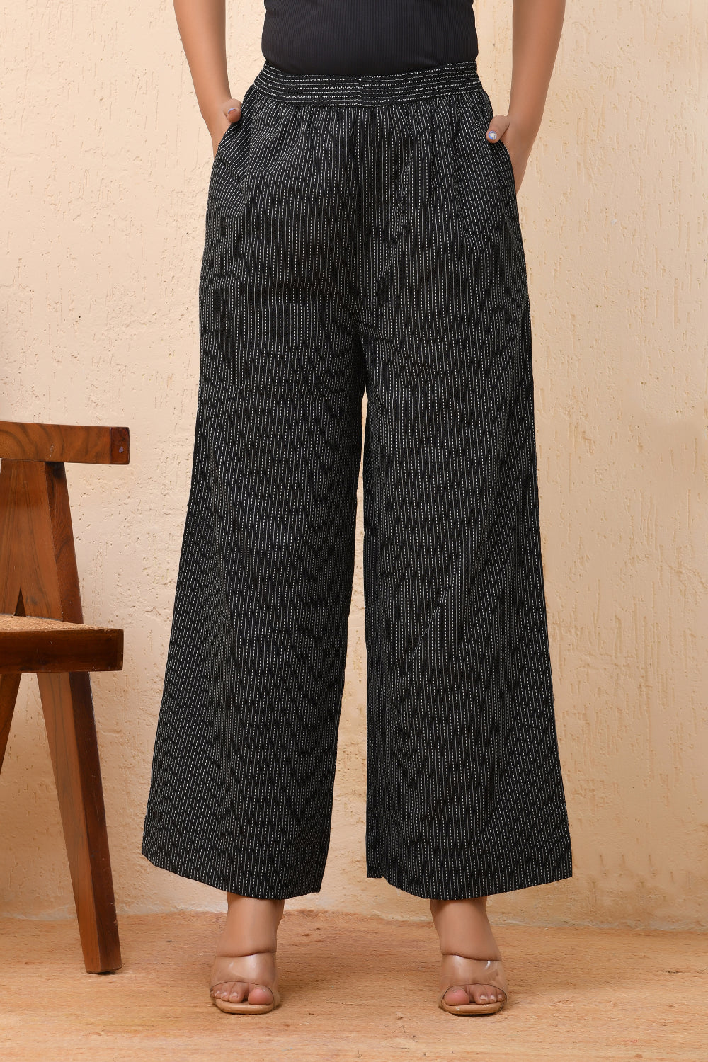 Vaasva Women Black Kantha Flared Pants | Grocsy