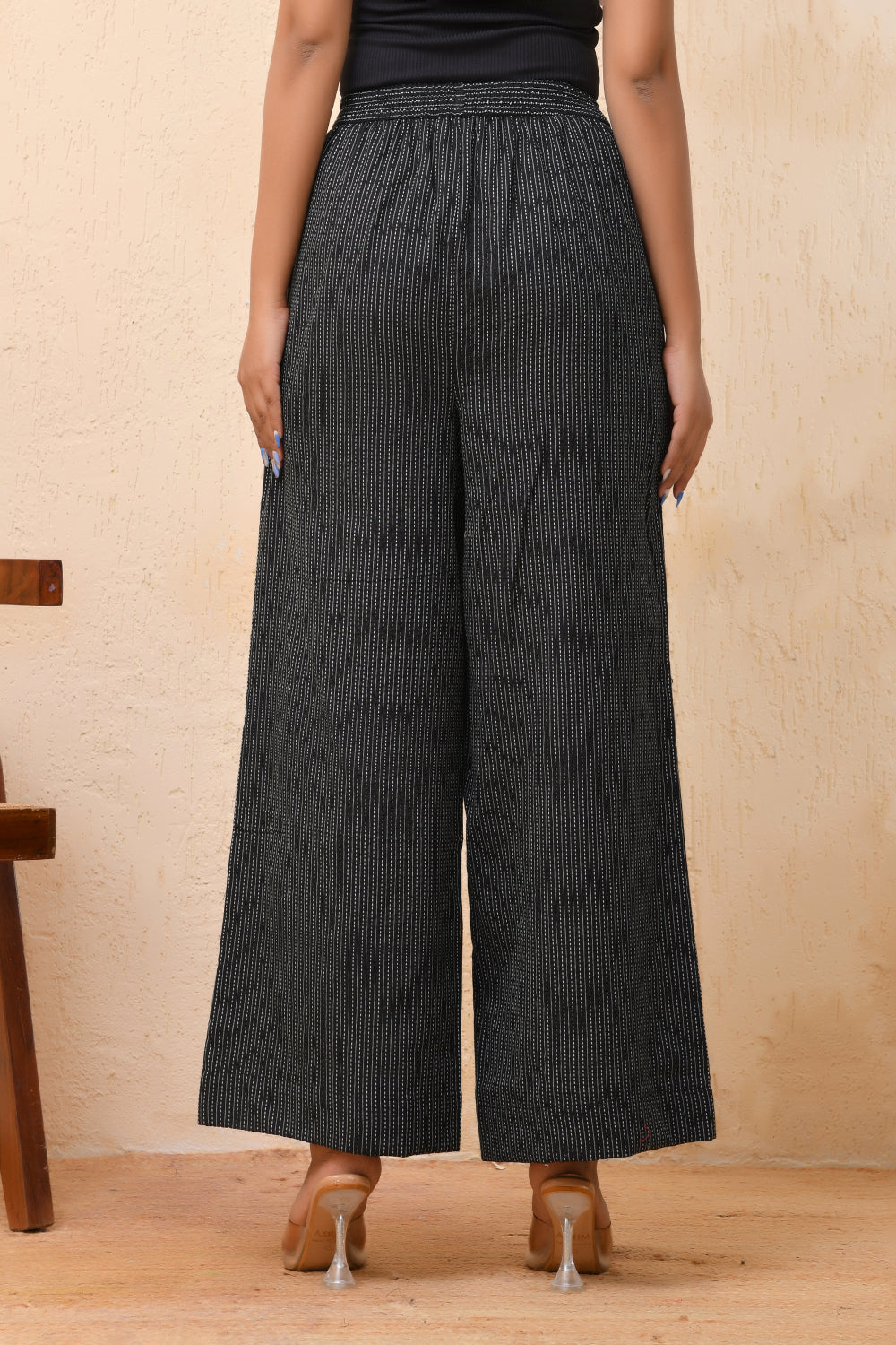 Vaasva Women Black Kantha Flared Pants | Grocsy