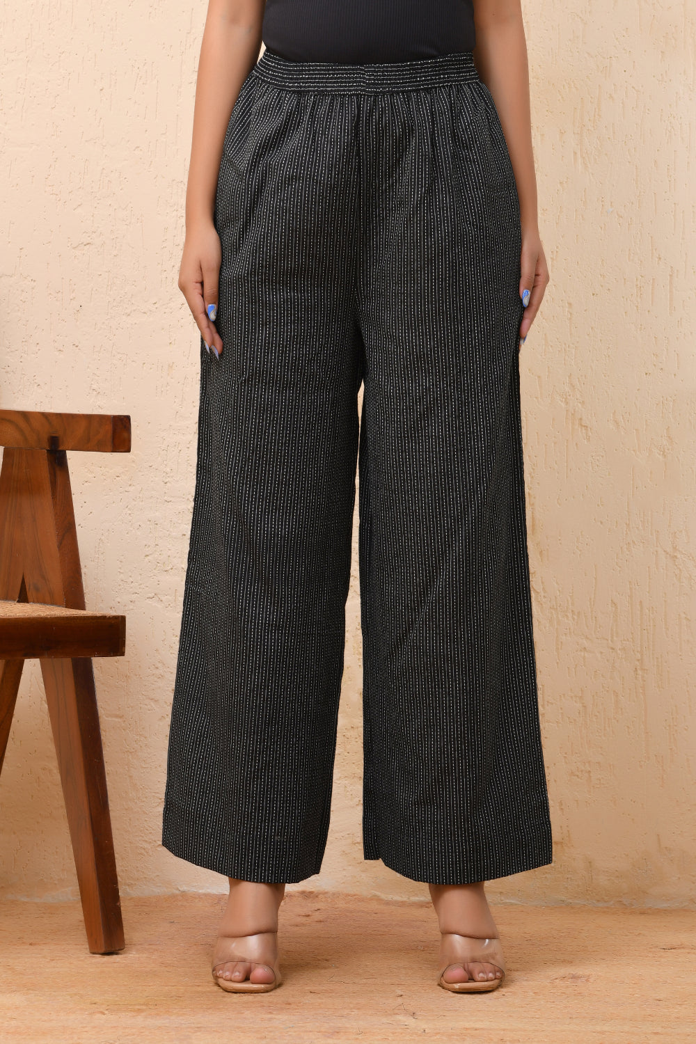 Vaasva Women Black Kantha Flared Pants | Grocsy