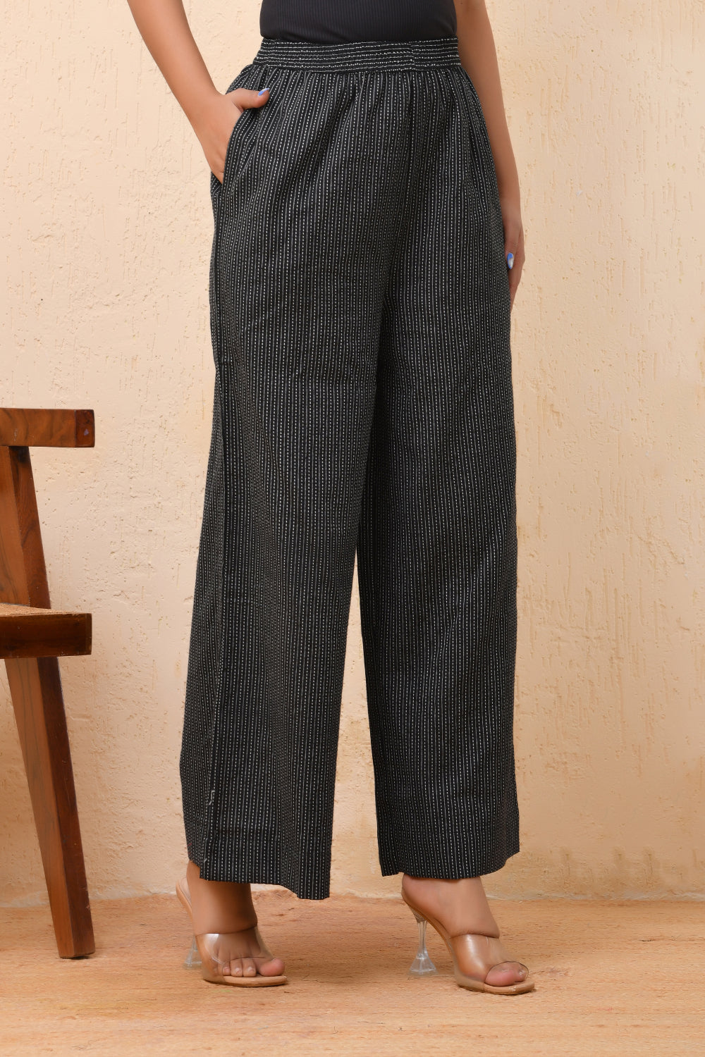 Vaasva Women Black Kantha Flared Pants | Grocsy