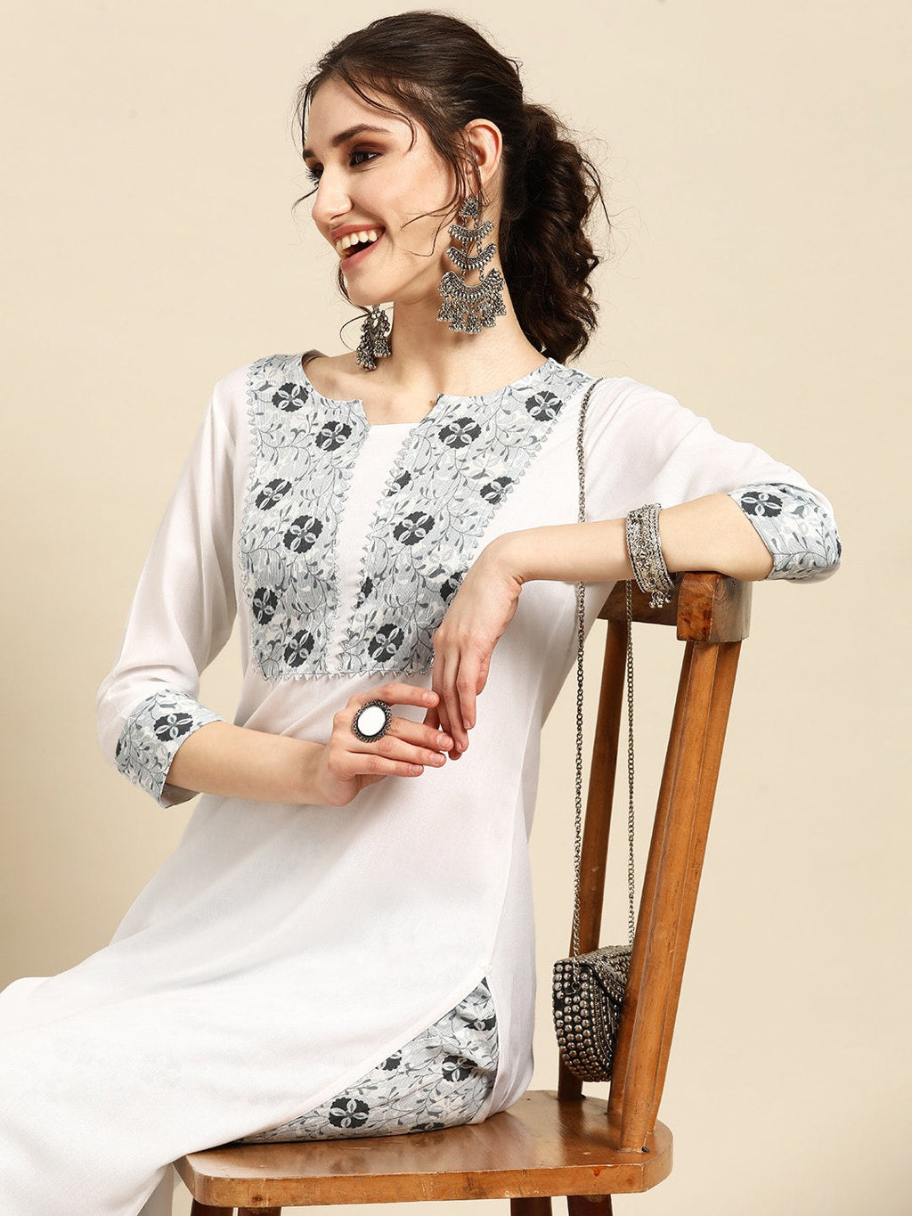 Sangria Floral Yoke Design Regular Gotta Patti Kurta with Palazzos | Grocsy